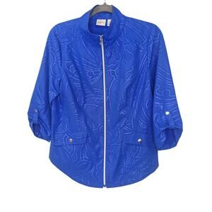 CHICOS ZENERGY Neema Embossed Blue Full Zip Jacket Blue Women's Size 1